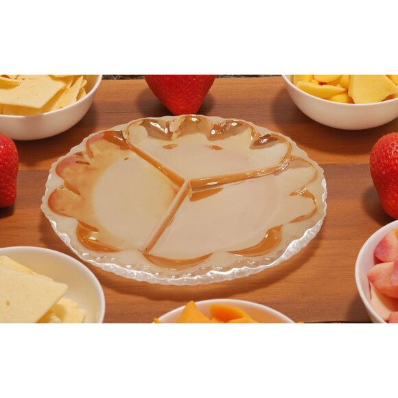 Anchor Hocking - Fire King Peach Lustre Three Section Relish Dish - 9.75" - Picture 3 of 8